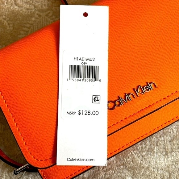 Brand New Calvin Klein Orange Wallet Organizer Crossbody Purse Silver Tone Chain - Picture 15 of 16